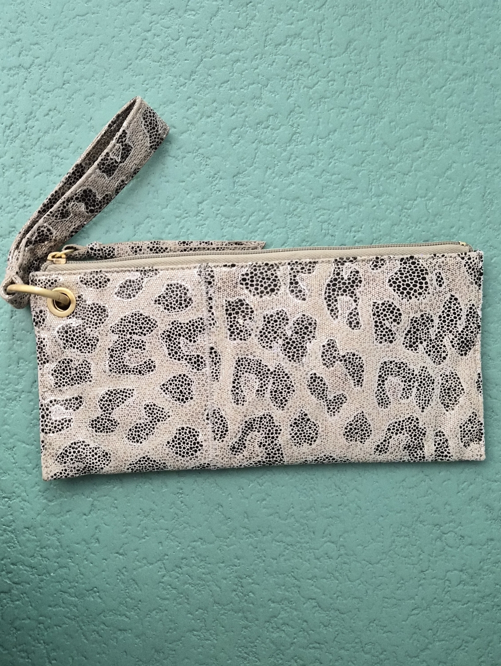 HOBO Heritage Leopard Print Metallic Leather Wristlet